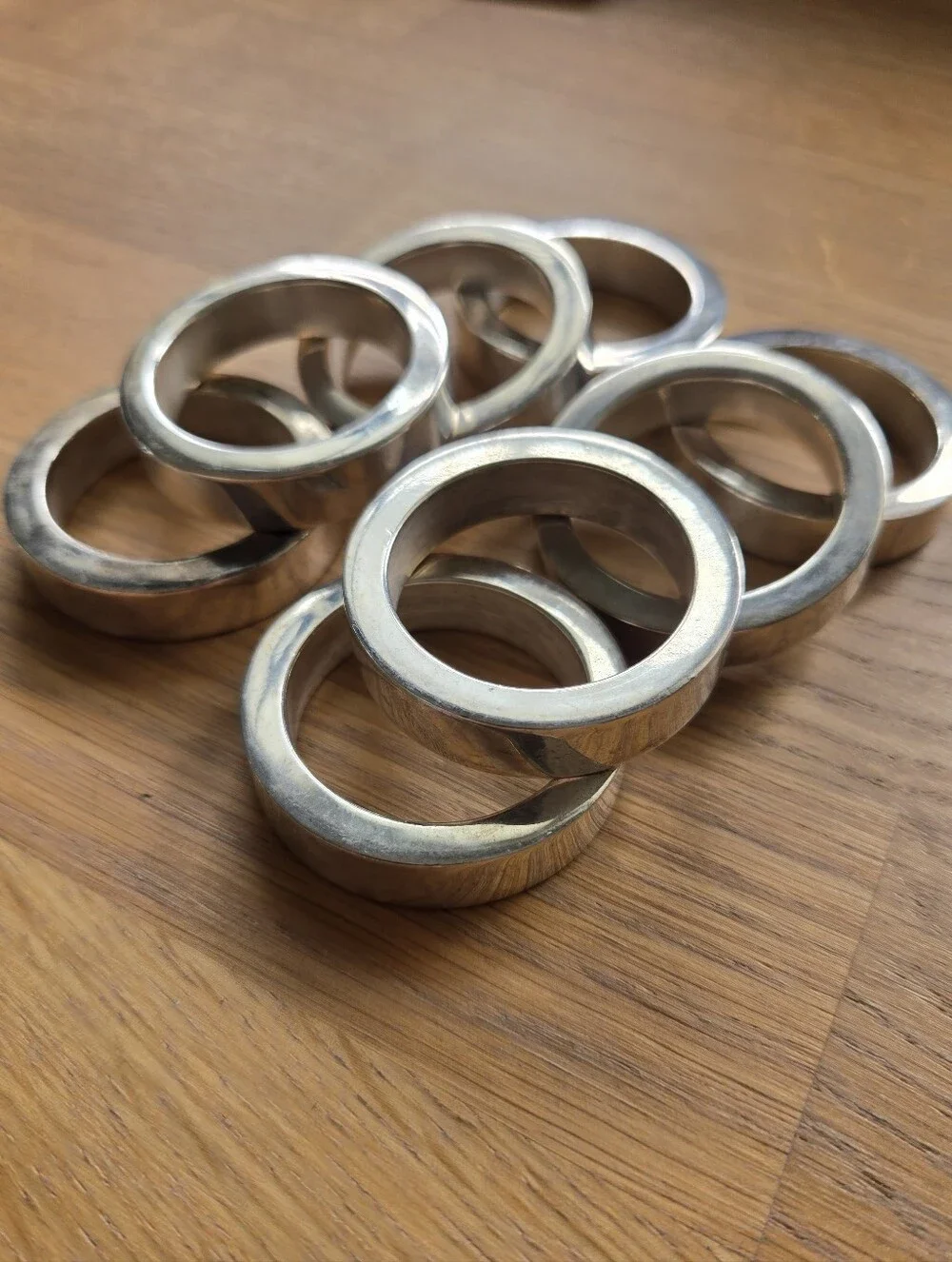 Vintage MCM Heavy Silver Plated Thick Band Napkin Rings Set Lot of 7
